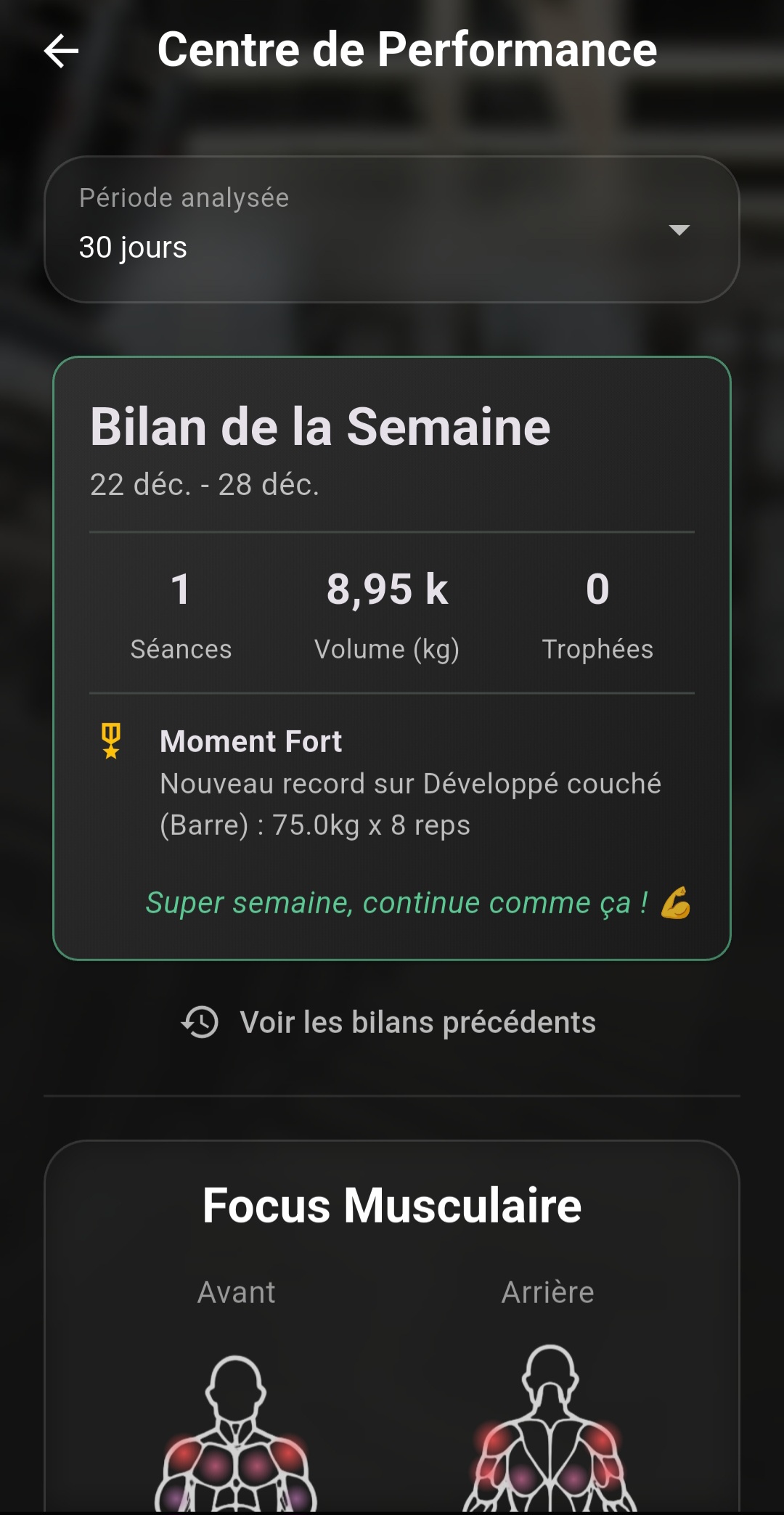 Centre de performance — bilan