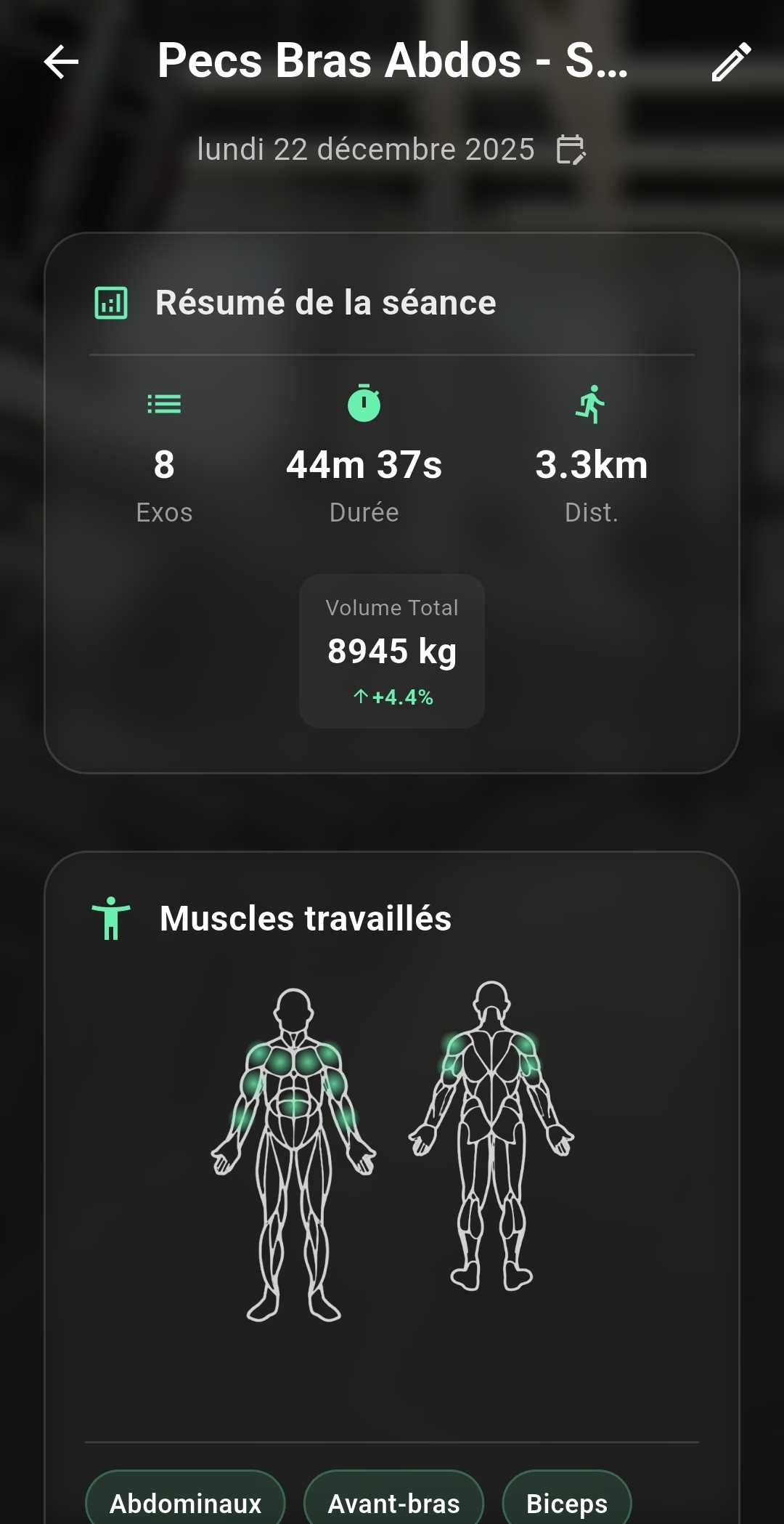 Séance terminée — muscles travaillés
